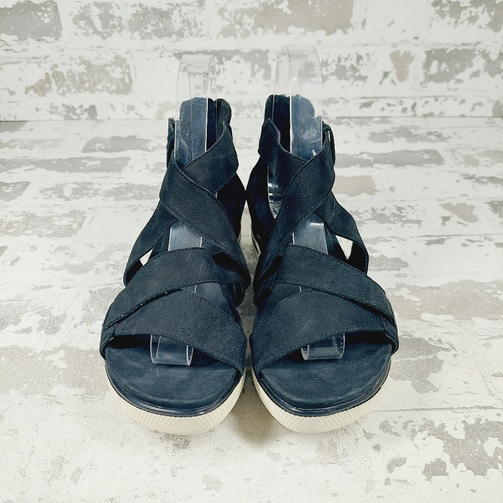 NEW Eileen Fisher Sport Tumbled Nubuck Platform Black Sneaker Sandals H298